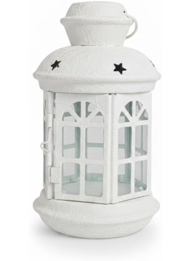 فانوس رمضان، شمع للزينة، ألوان متعددة بطول 22 سم، مصنوع من المعدن القوي المطلي (أبيض)